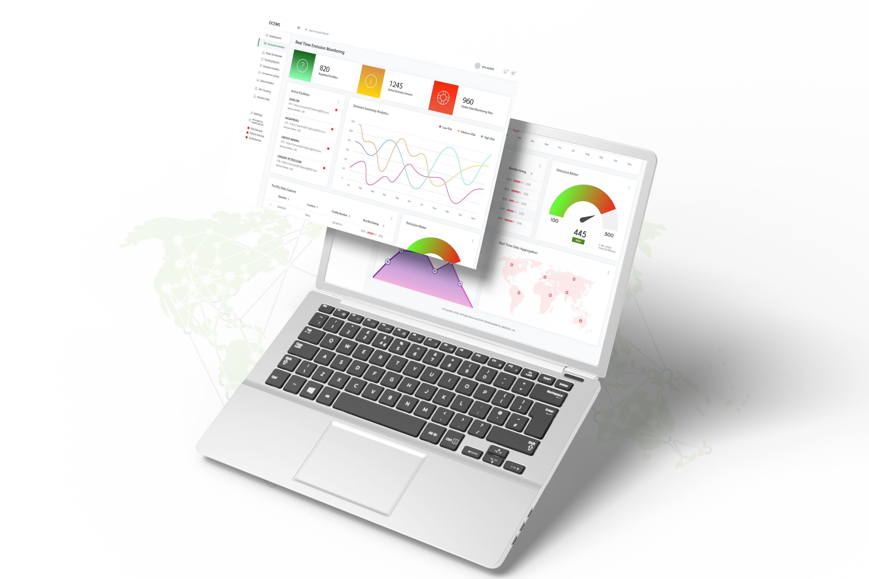 GOCEMS real-time emission monitoring dashboard showing Ghana stack data